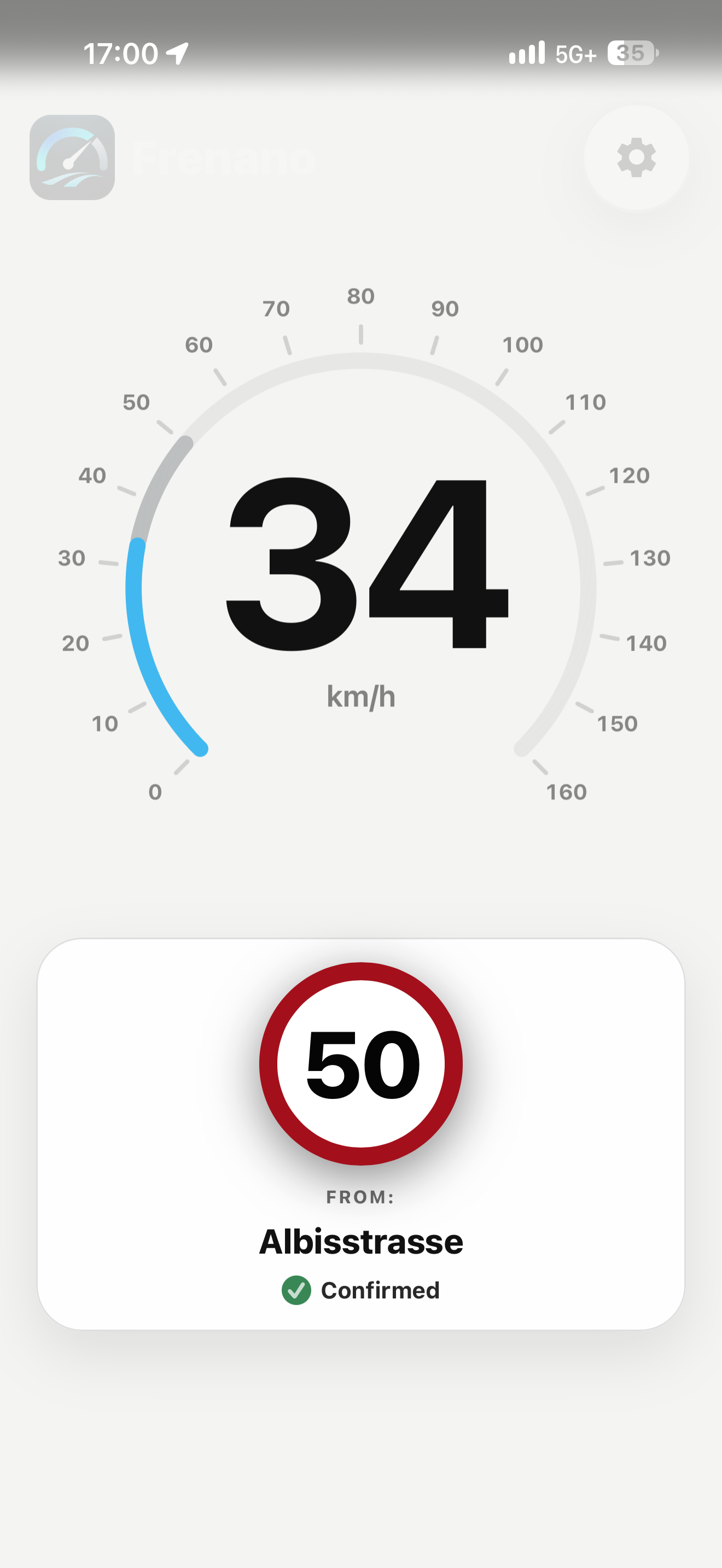 Frenano in light appearance at 34 km/h on a confirmed road with a 50 km/h limit